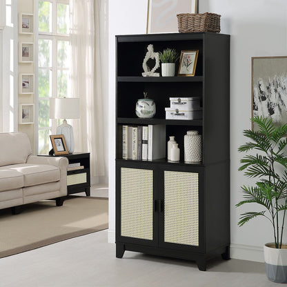 Manhattan Comfort Sheridan Modern Cane Bookcase with Adjustable Shelves