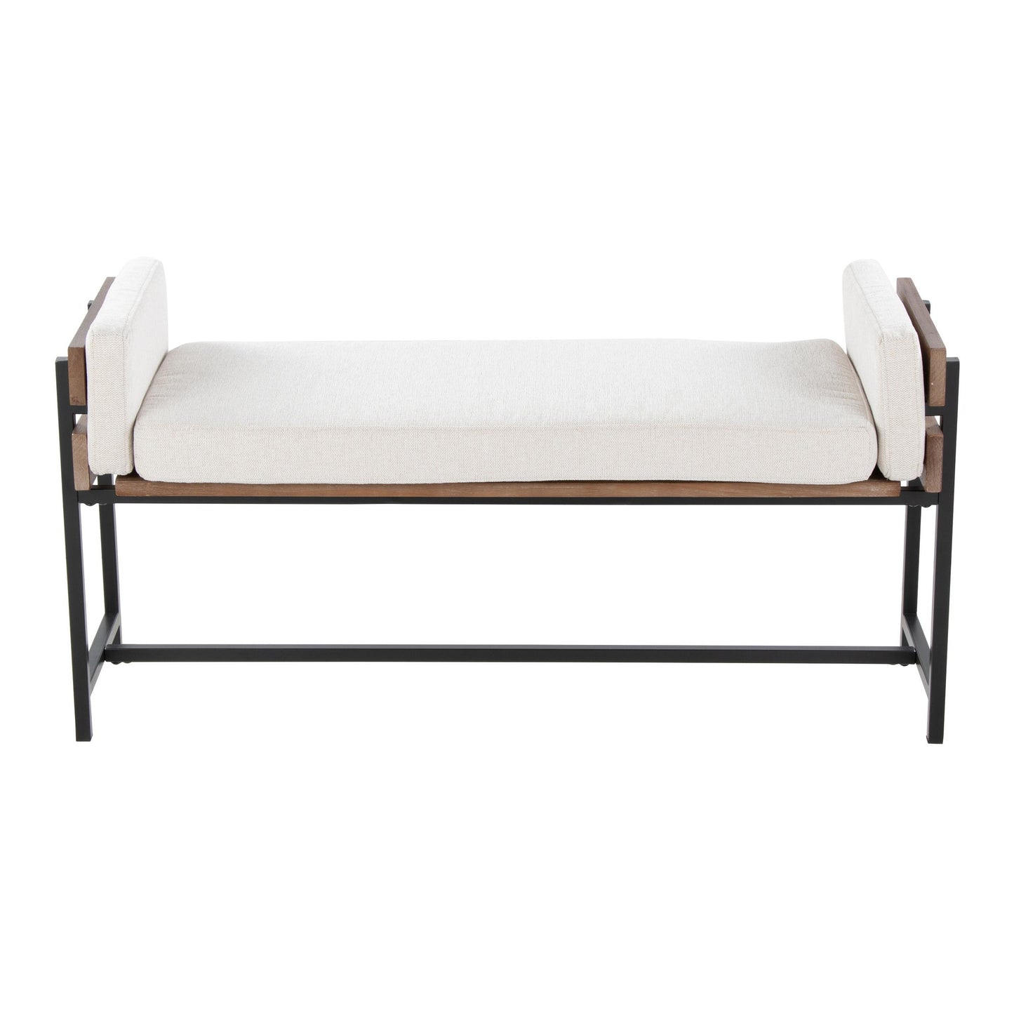 Kari 18" Farmhouse Bench with Black Metal, Brown Wood and Cream Fabric