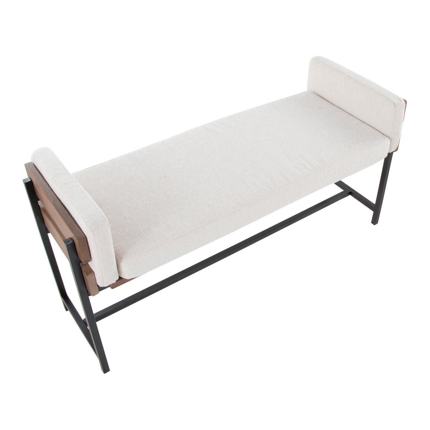 Kari 18" Farmhouse Bench with Black Metal, Brown Wood and Cream Fabric