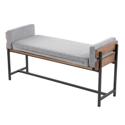 Kari 18" Farmhouse Bench with Black Metal, Brown Wood and Cream Fabric