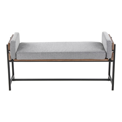 Kari 18" Farmhouse Bench with Black Metal, Brown Wood and Cream Fabric