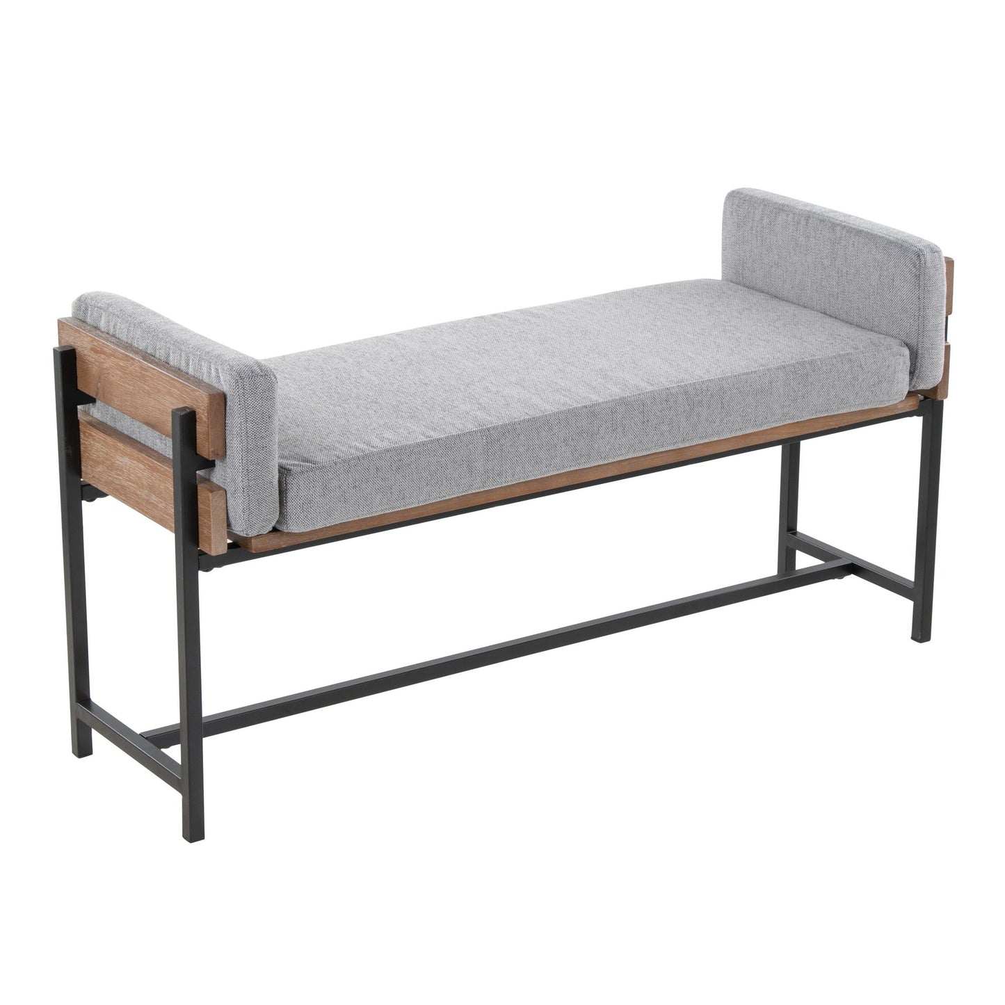 Kari 18" Farmhouse Bench with Black Metal, Brown Wood and Cream Fabric