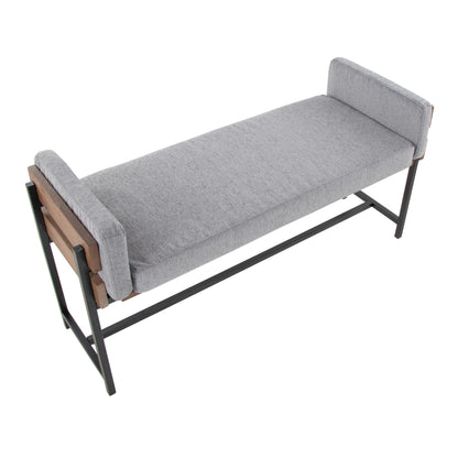 Kari 18" Farmhouse Bench with Black Metal, Brown Wood and Cream Fabric