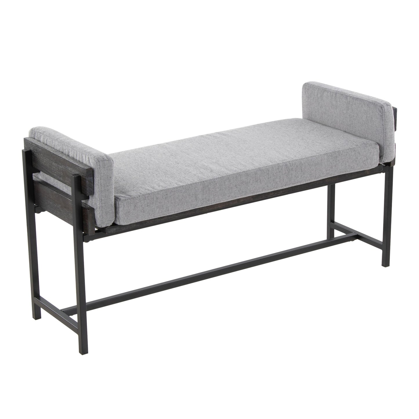 Kari 18" Farmhouse Bench with Black Metal, Brown Wood and Cream Fabric