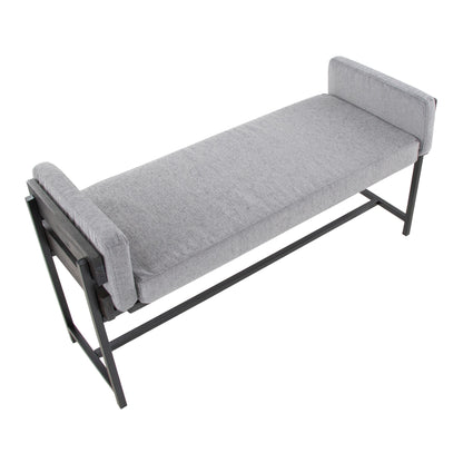 Kari 18" Farmhouse Bench with Black Metal, Brown Wood and Cream Fabric