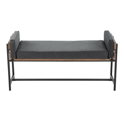 Kari 18" Farmhouse Bench with Black Metal, Brown Wood and Cream Fabric