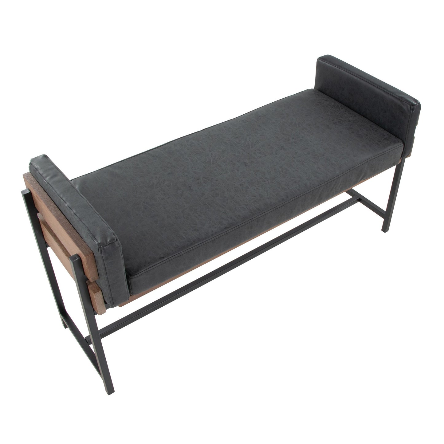 Kari 18" Farmhouse Bench with Black Metal, Brown Wood and Cream Fabric