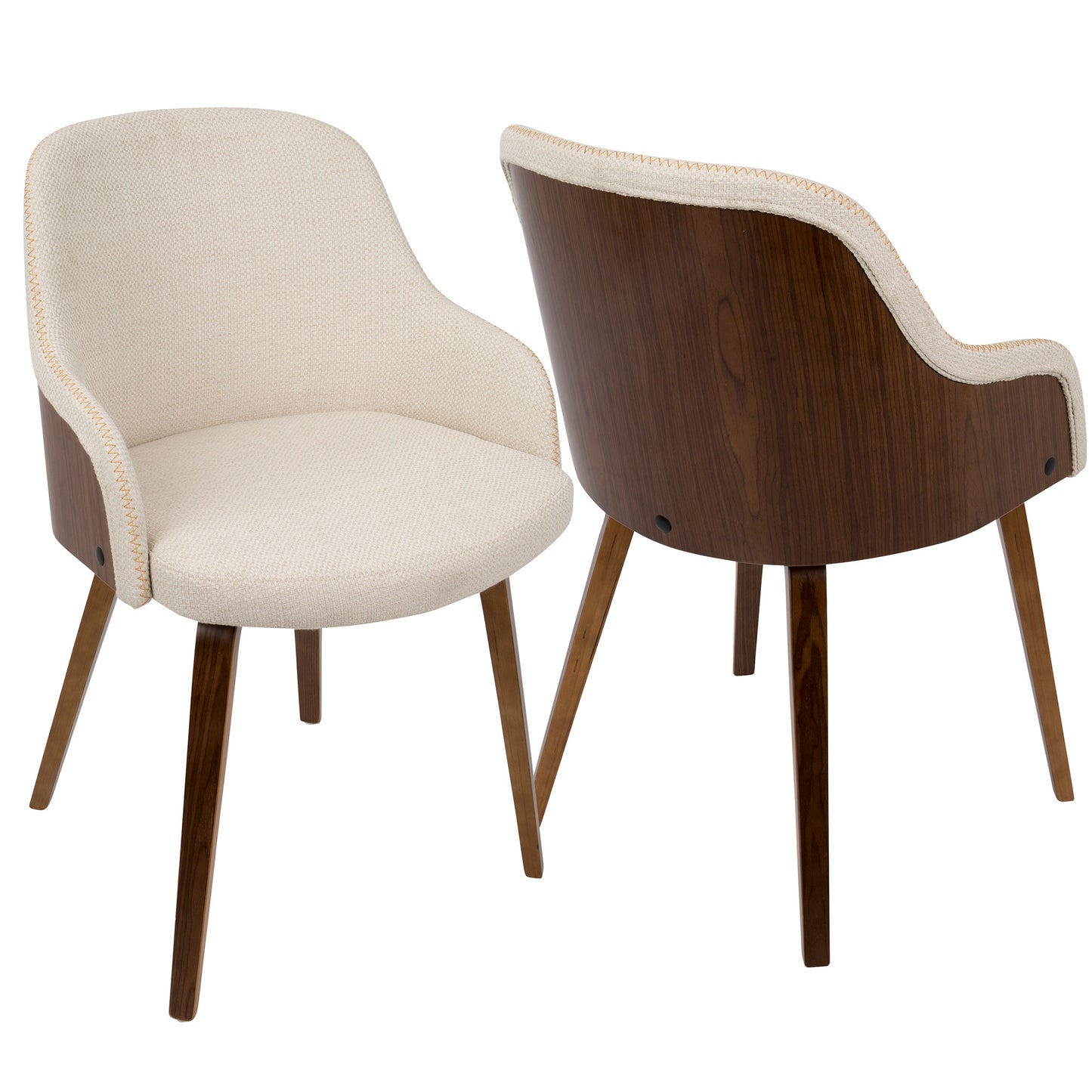 Bacci Mid-Century Modern Dining/ Accent Chair in Walnut Wood and Cream Fabric