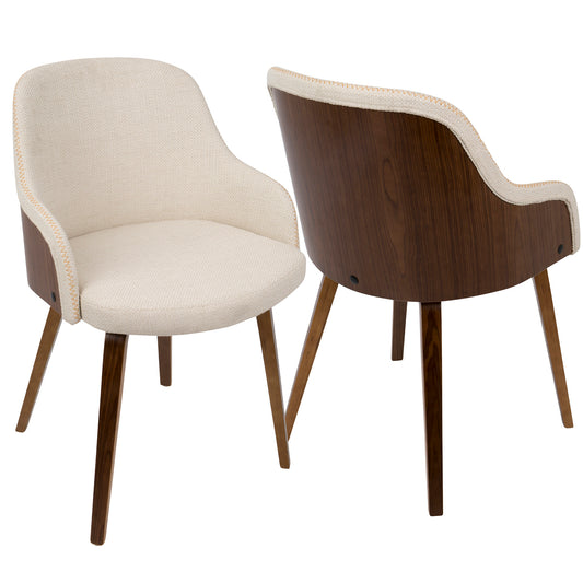 Bacci Mid-Century Modern Dining/ Accent Chair in Walnut Wood and Cream Fabric