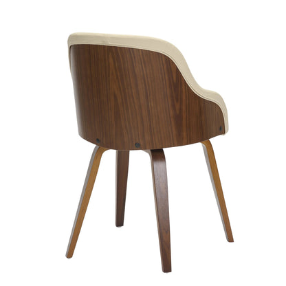 Bacci Mid-Century Modern Dining/ Accent Chair in Walnut Wood and Cream Fabric