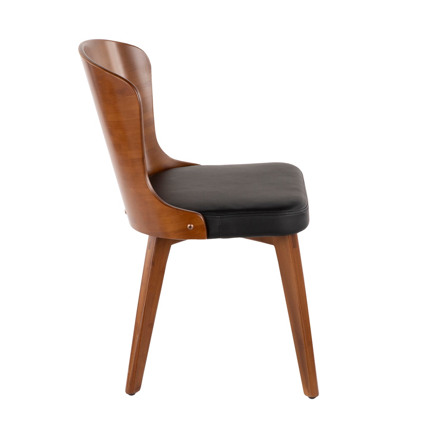 Bocello Mid-Century Chair in Walnut and Black Faux Leather
