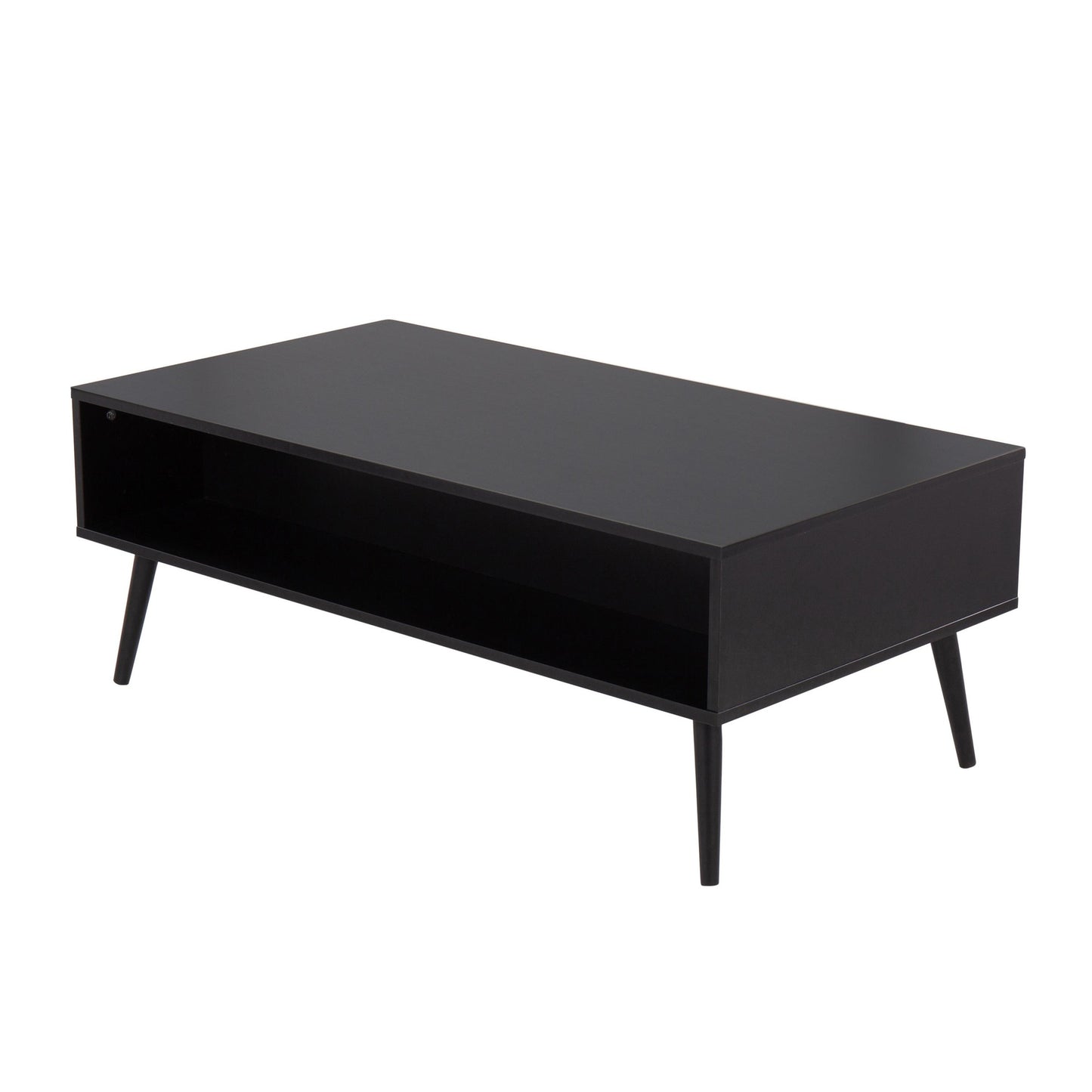 Bora Bora Contemporary Coffee Table in Black Wood with Rattan Accents