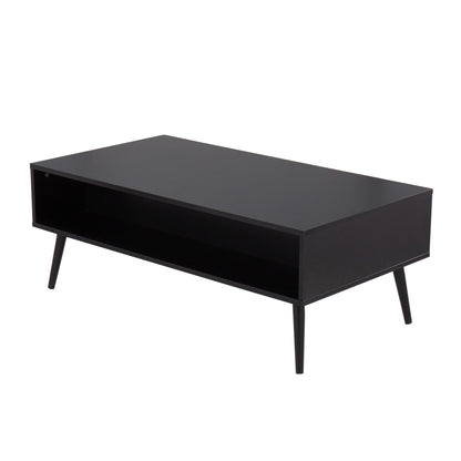 Bora Bora Contemporary Coffee Table in Black Wood with Rattan Accents