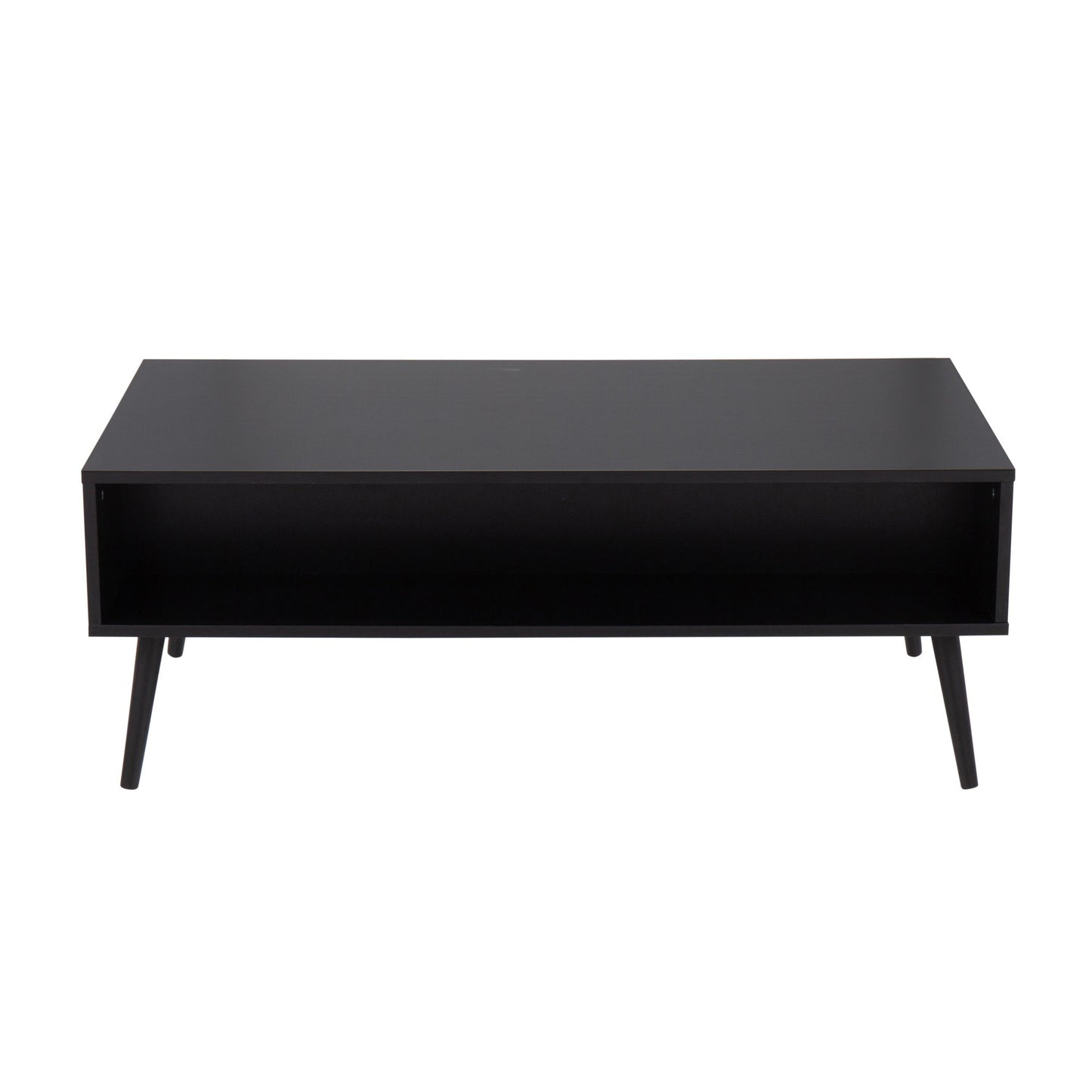 Bora Bora Contemporary Coffee Table in Black Wood with Rattan Accents