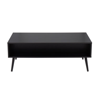 Bora Bora Contemporary Coffee Table in Black Wood with Rattan Accents