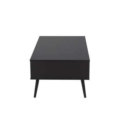 Bora Bora Contemporary Coffee Table in Black Wood with Rattan Accents