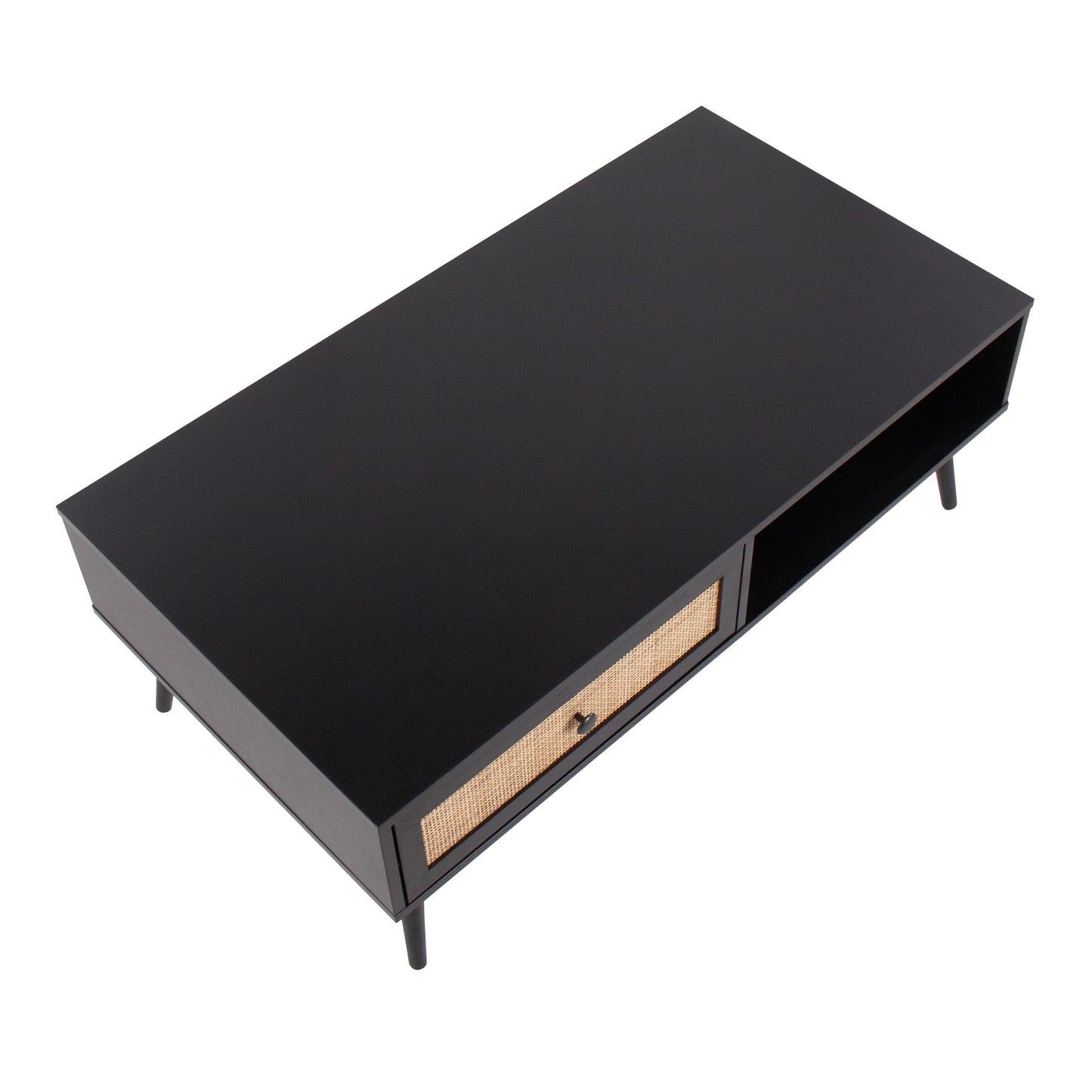 Bora Bora Contemporary Coffee Table in Black Wood with Rattan Accents
