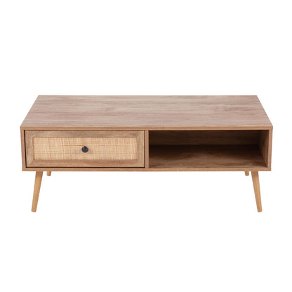 Bora Bora Contemporary Coffee Table in Black Wood with Rattan Accents