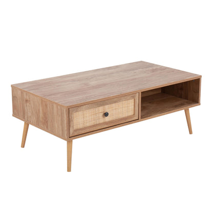 Bora Bora Contemporary Coffee Table in Black Wood with Rattan Accents