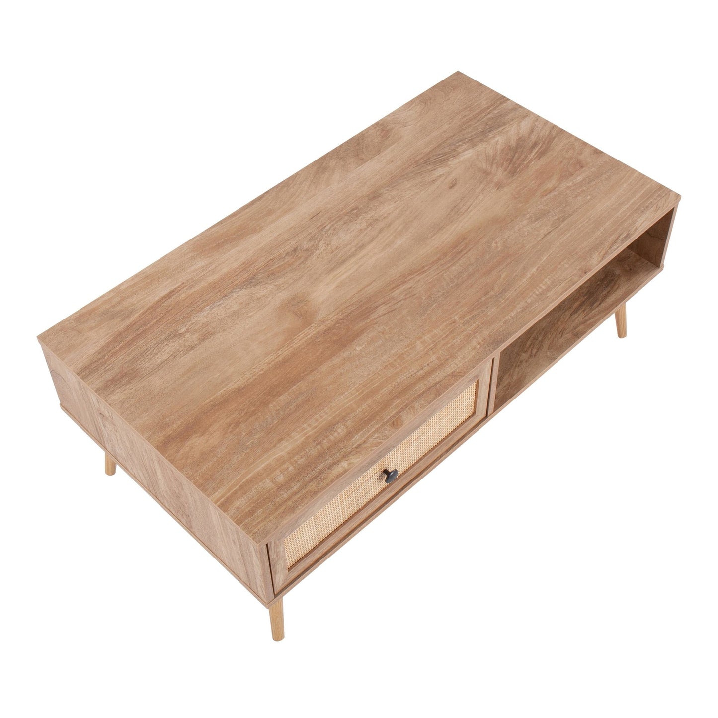 Bora Bora Contemporary Coffee Table in Black Wood with Rattan Accents
