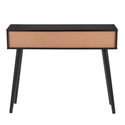 Bora Bora Contemporary Console Table in Black Wood with Rattan Accents