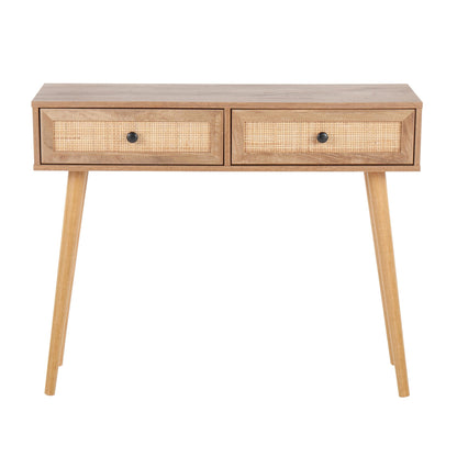 Bora Bora Contemporary Console Table in Black Wood with Rattan Accents
