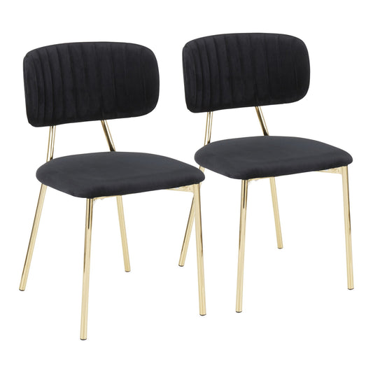 Bouton Contemporary/Glam Chair in Gold Metal and Black Velvet   - Set of 2