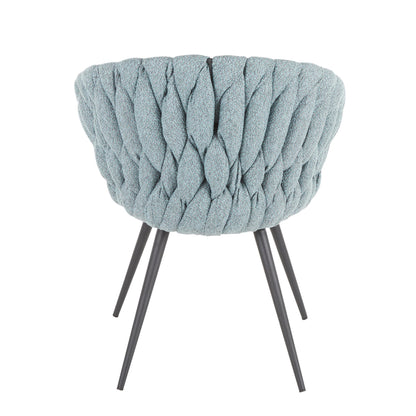 Braided Matisse Contemporary Chair in Black Metal with Grey Faux Leather and Blue Fabric