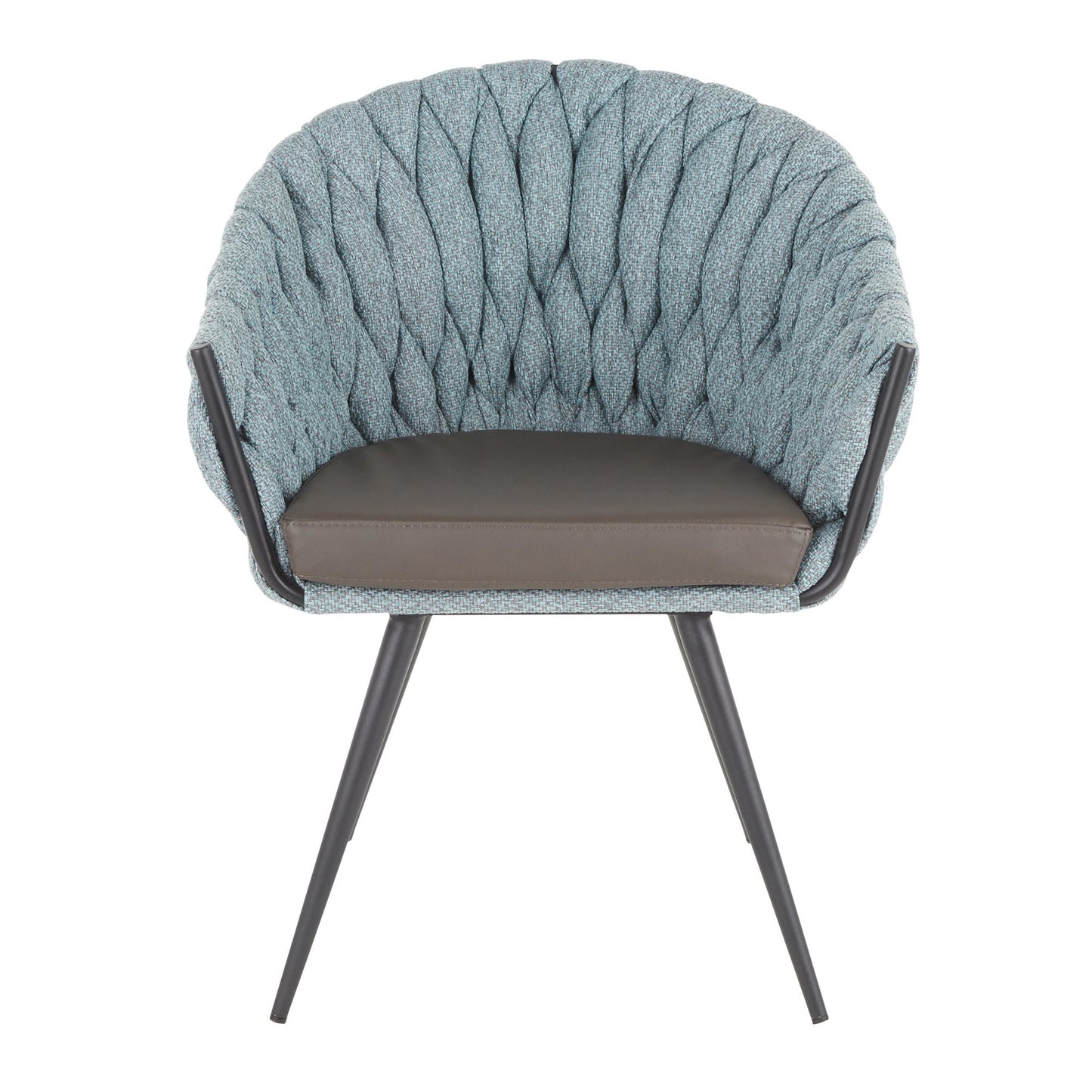 Braided Matisse Contemporary Chair in Black Metal with Grey Faux Leather and Blue Fabric