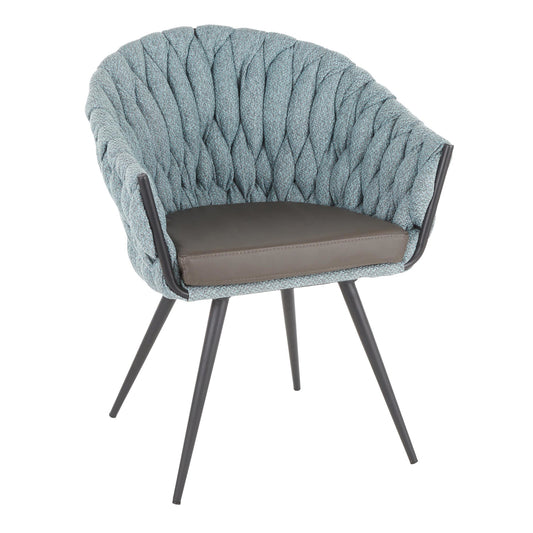 Braided Matisse Contemporary Chair in Black Metal with Grey Faux Leather and Blue Fabric