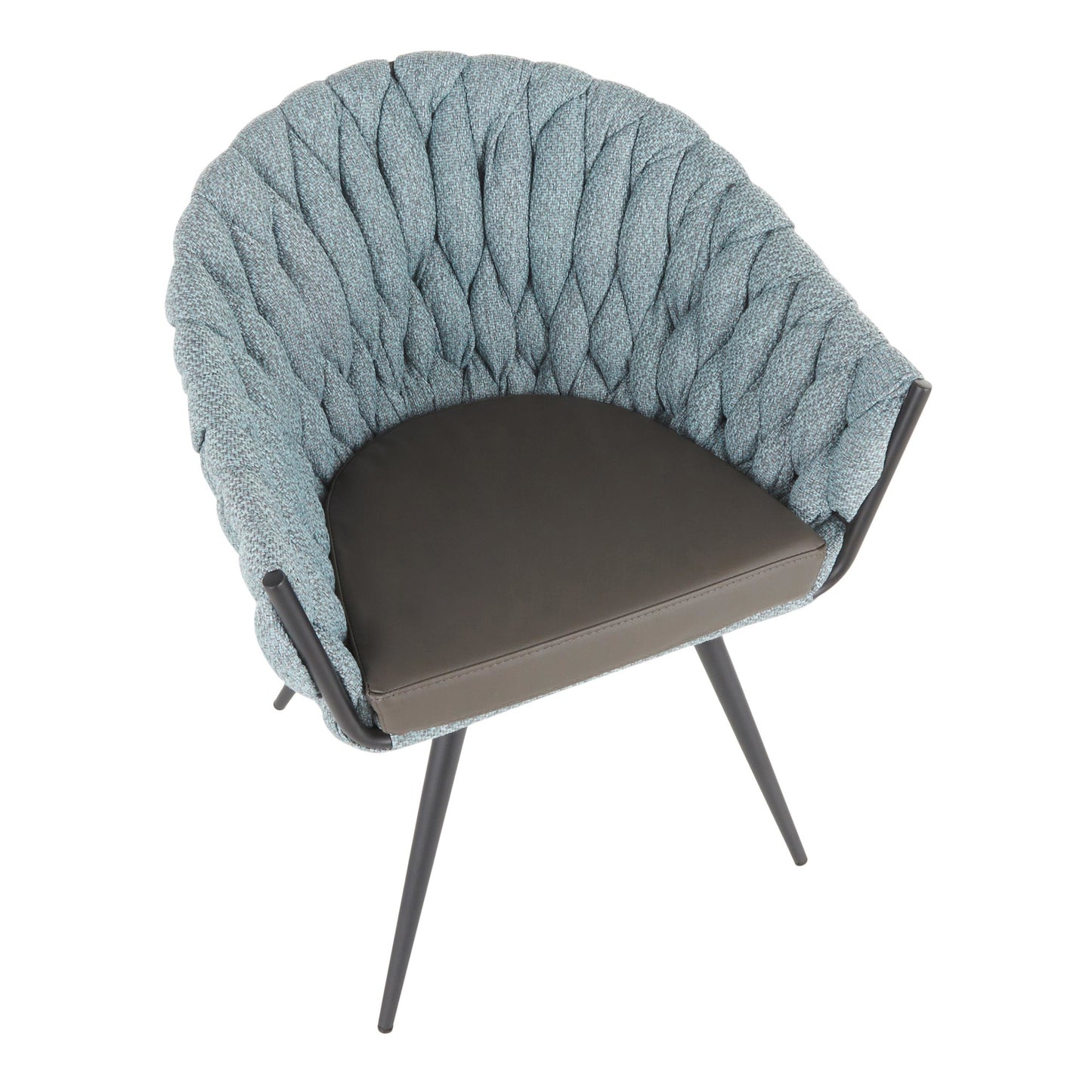 Braided Matisse Contemporary Chair in Black Metal with Grey Faux Leather and Blue Fabric