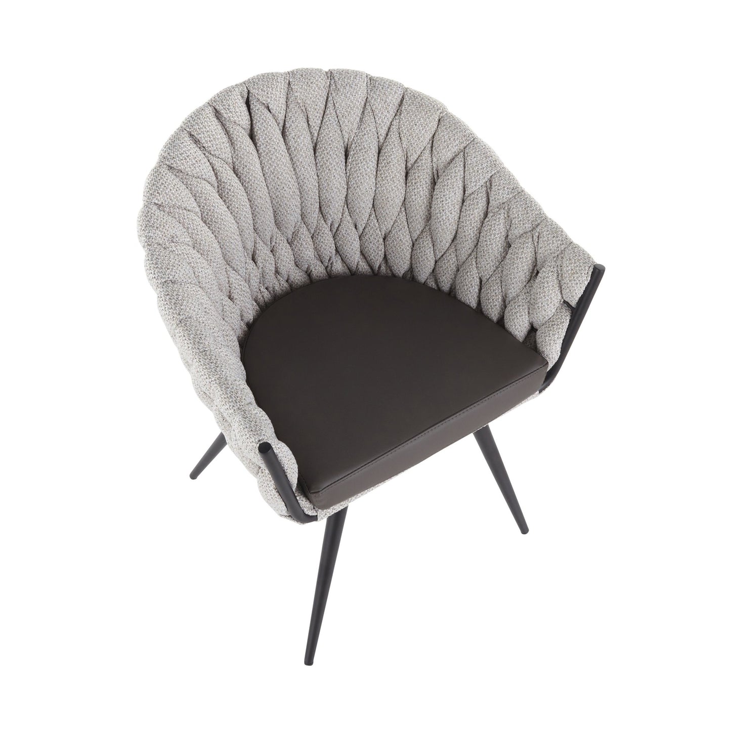 Braided Matisse Contemporary Chair in Black Metal with Grey Faux Leather and Blue Fabric