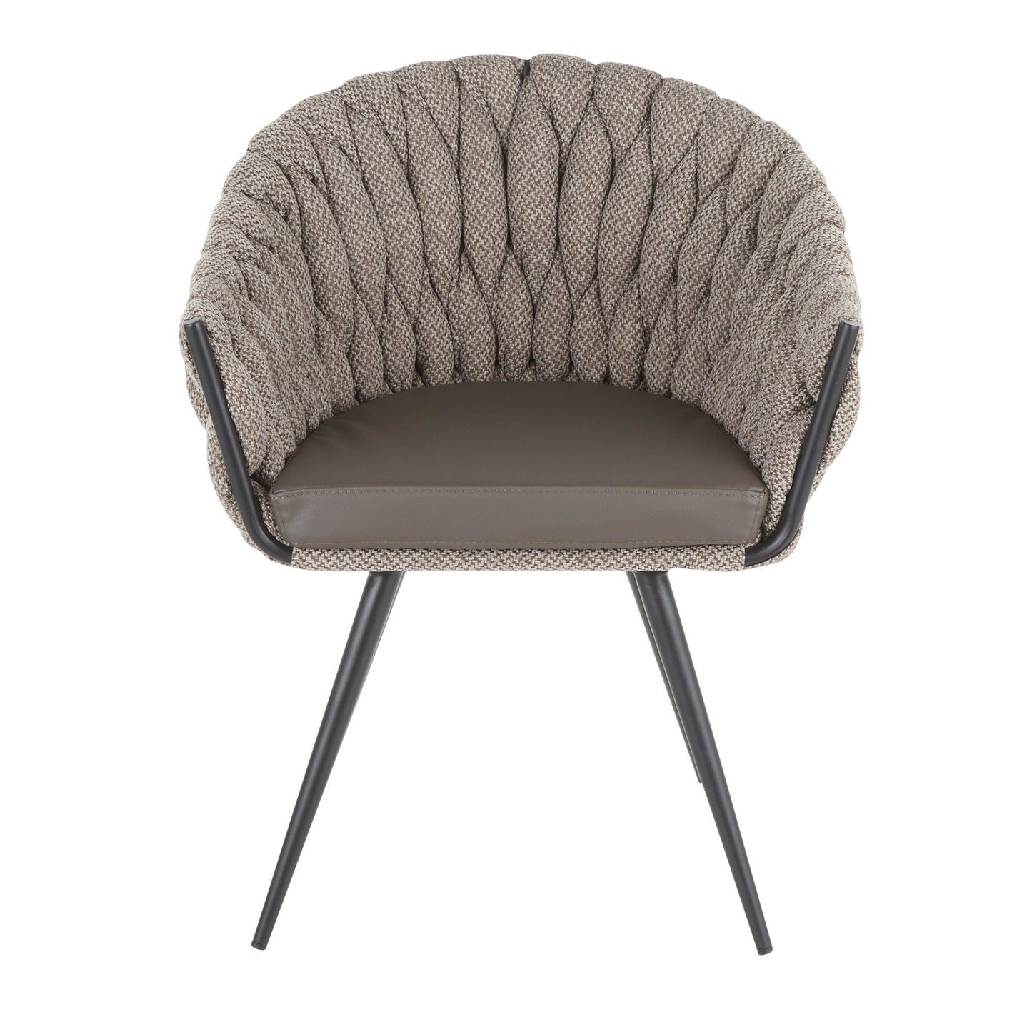 Braided Matisse Contemporary Chair in Black Metal with Grey Faux Leather and Blue Fabric