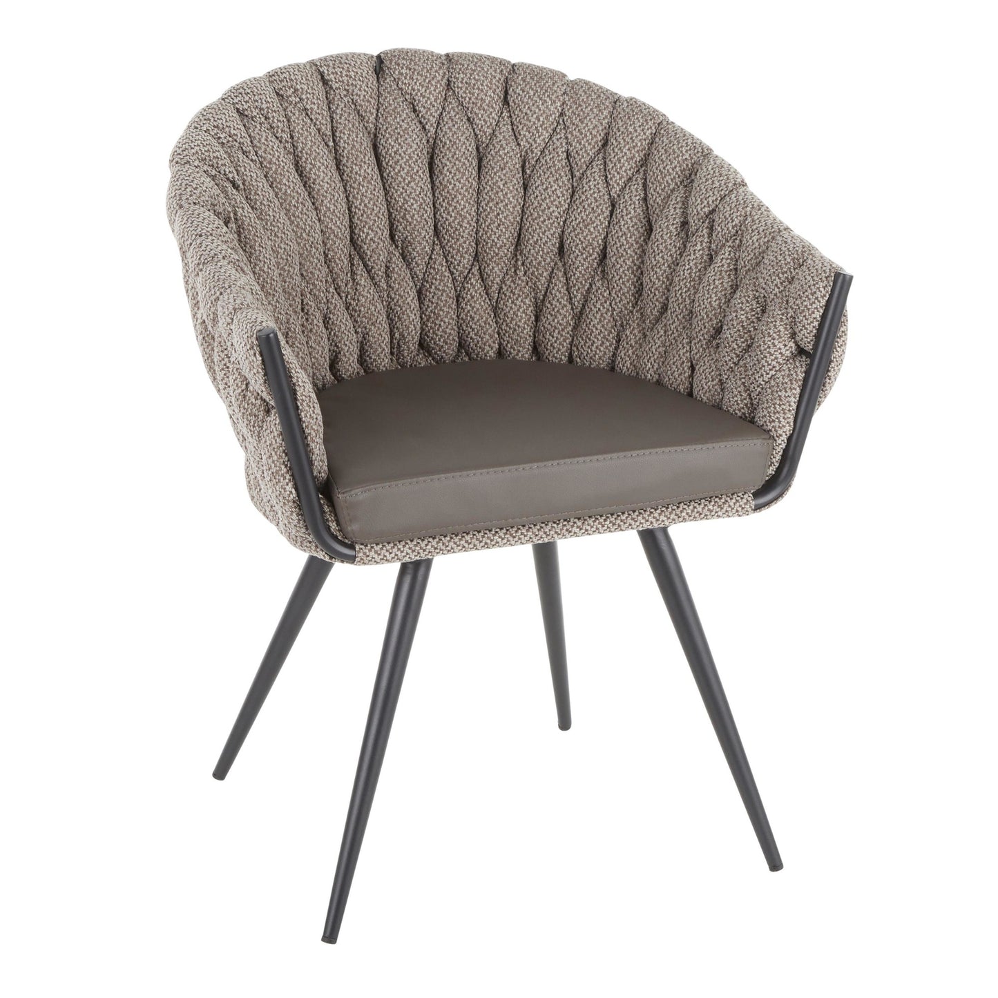 Braided Matisse Contemporary Chair in Black Metal with Grey Faux Leather and Blue Fabric