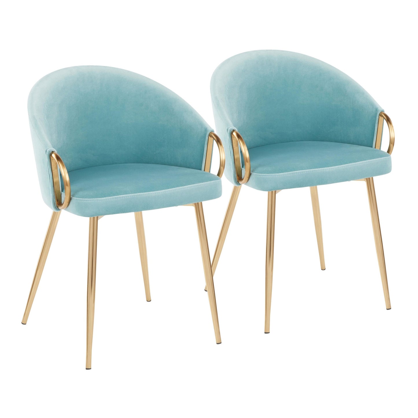 Claire Contemporary/Glam Chair in Gold Metal and Black Faux Leather   - Set of 2