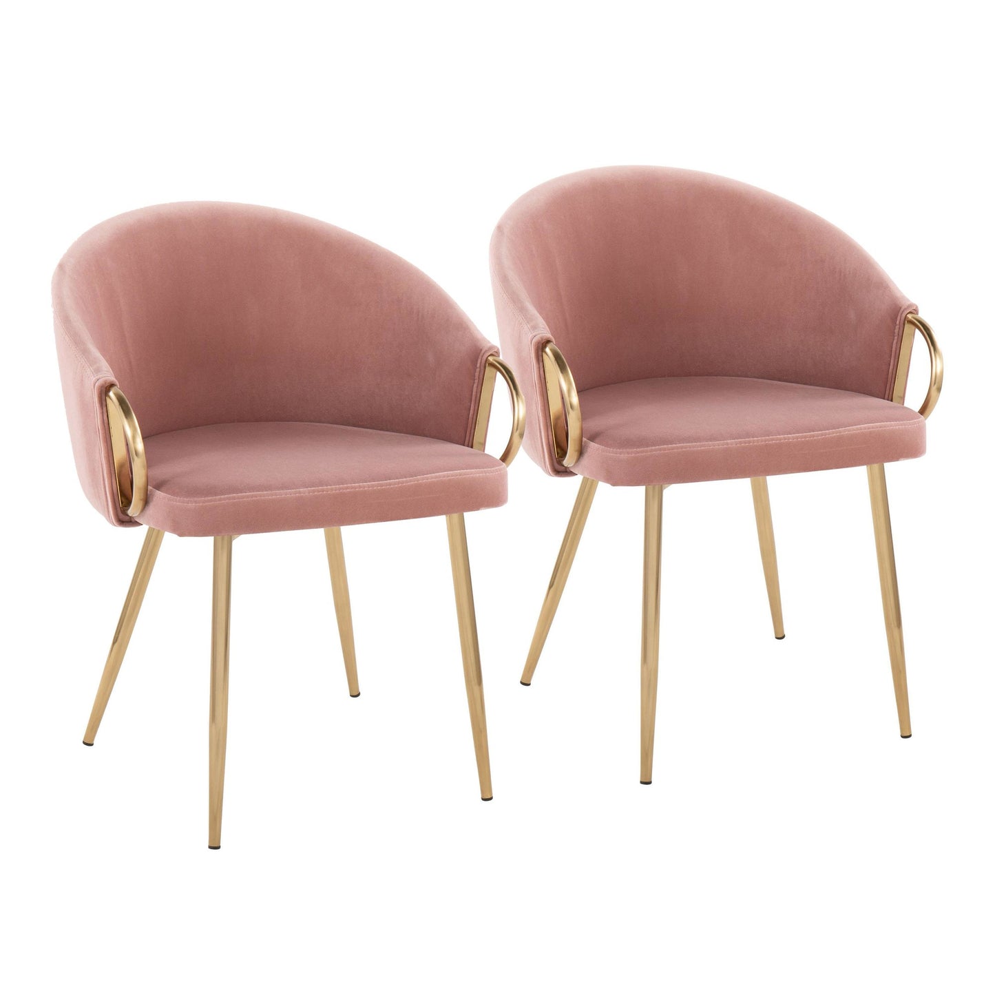 Claire Contemporary/Glam Chair in Gold Metal and Black Faux Leather   - Set of 2