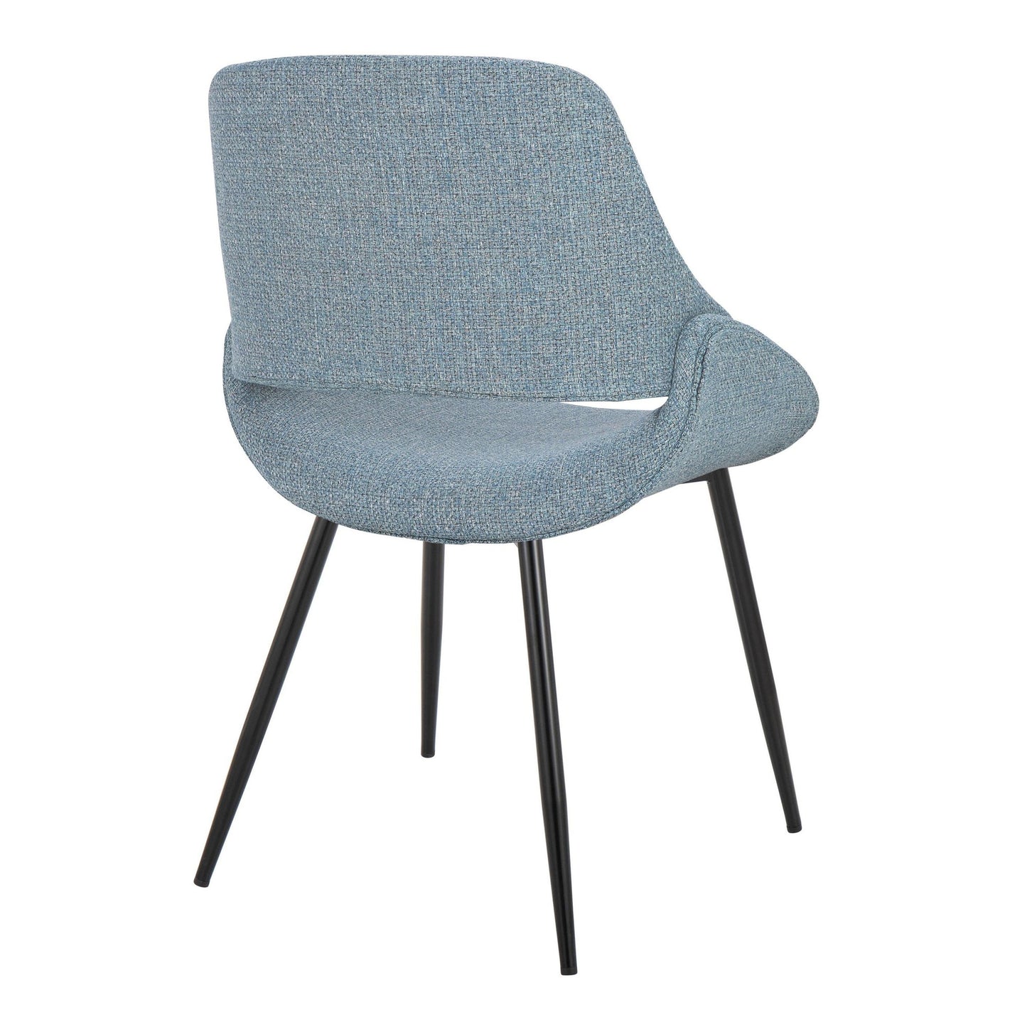 Fabrico Mid-Century Modern Accent/Dining Chair in Natural Wood and Blue Fabric   - Set of 2