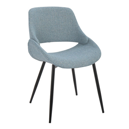 Fabrico Mid-Century Modern Accent/Dining Chair in Natural Wood and Blue Fabric   - Set of 2