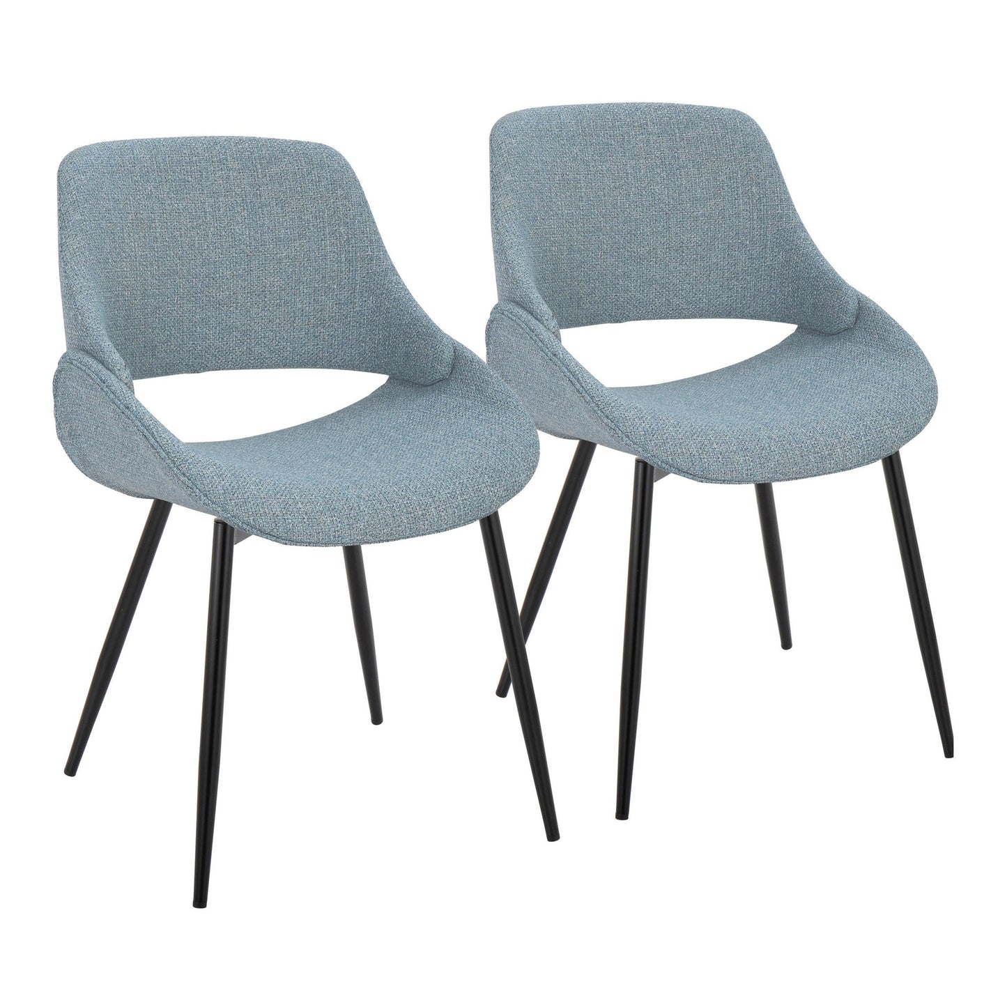 Fabrico Mid-Century Modern Accent/Dining Chair in Natural Wood and Blue Fabric   - Set of 2