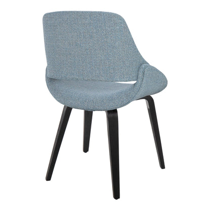 Fabrico Mid-Century Modern Accent/Dining Chair in Natural Wood and Blue Fabric   - Set of 2