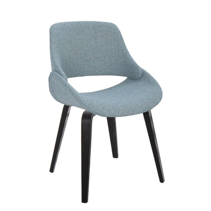 Fabrico Mid-Century Modern Accent/Dining Chair in Natural Wood and Blue Fabric   - Set of 2