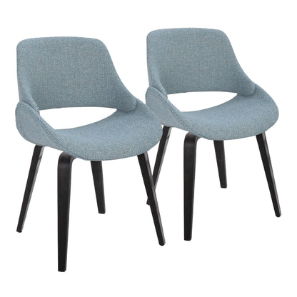 Fabrico Mid-Century Modern Accent/Dining Chair in Natural Wood and Blue Fabric   - Set of 2