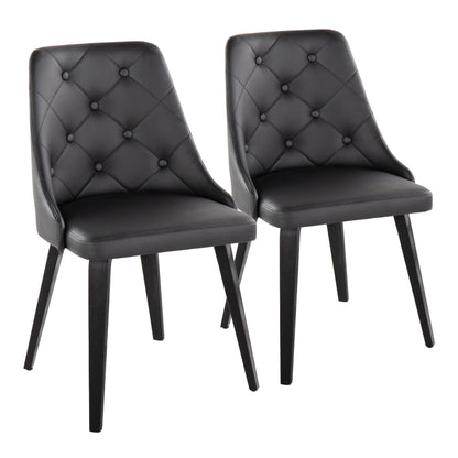 Marche Contemporary Accent/Dining Chair in Black Wood and Black Faux Leather   - Set of 2