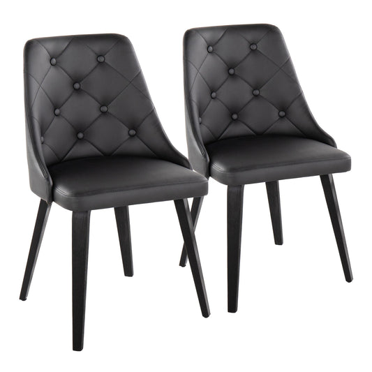 Marche Contemporary Accent/Dining Chair in Black Wood and Black Faux Leather   - Set of 2
