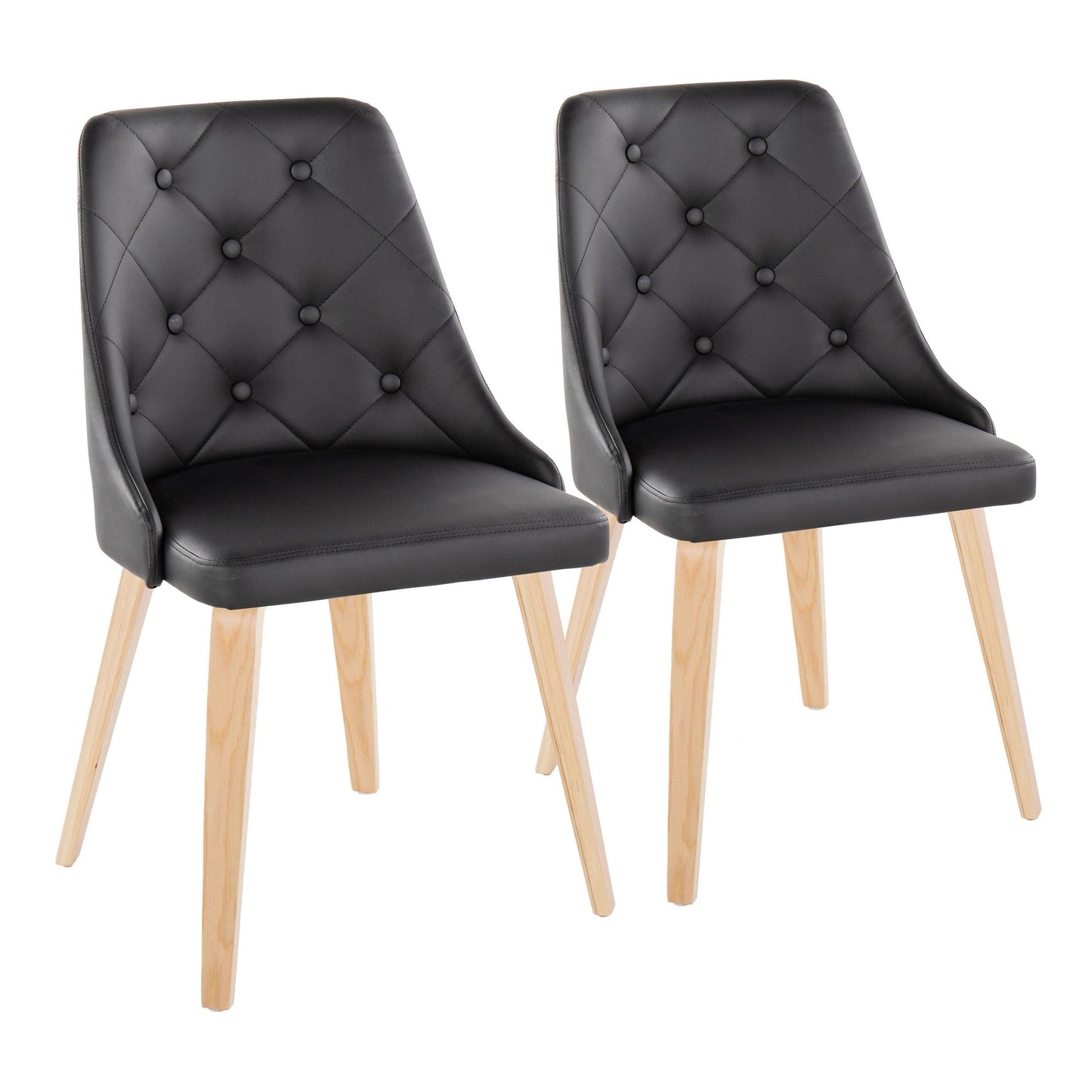 Marche Contemporary Accent/Dining Chair in Black Wood and Black Faux Leather   - Set of 2
