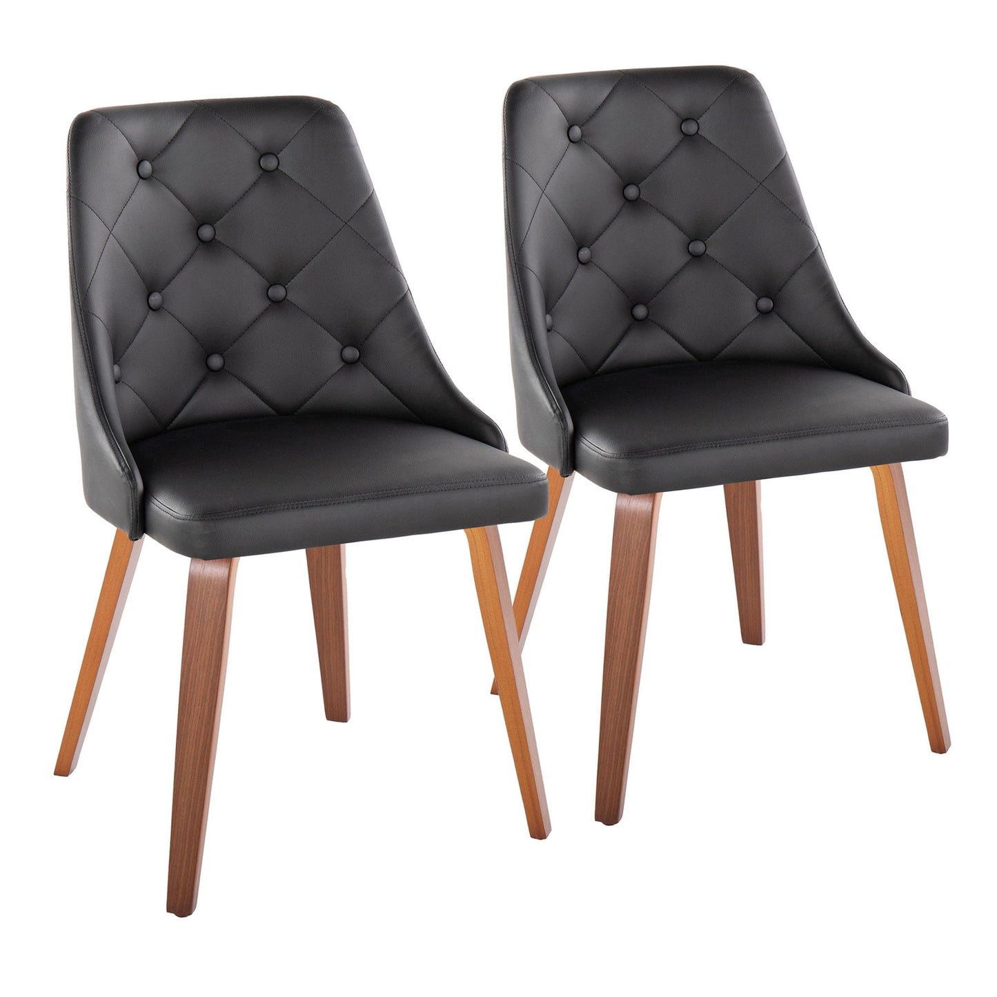 Marche Contemporary Accent/Dining Chair in Black Wood and Black Faux Leather   - Set of 2