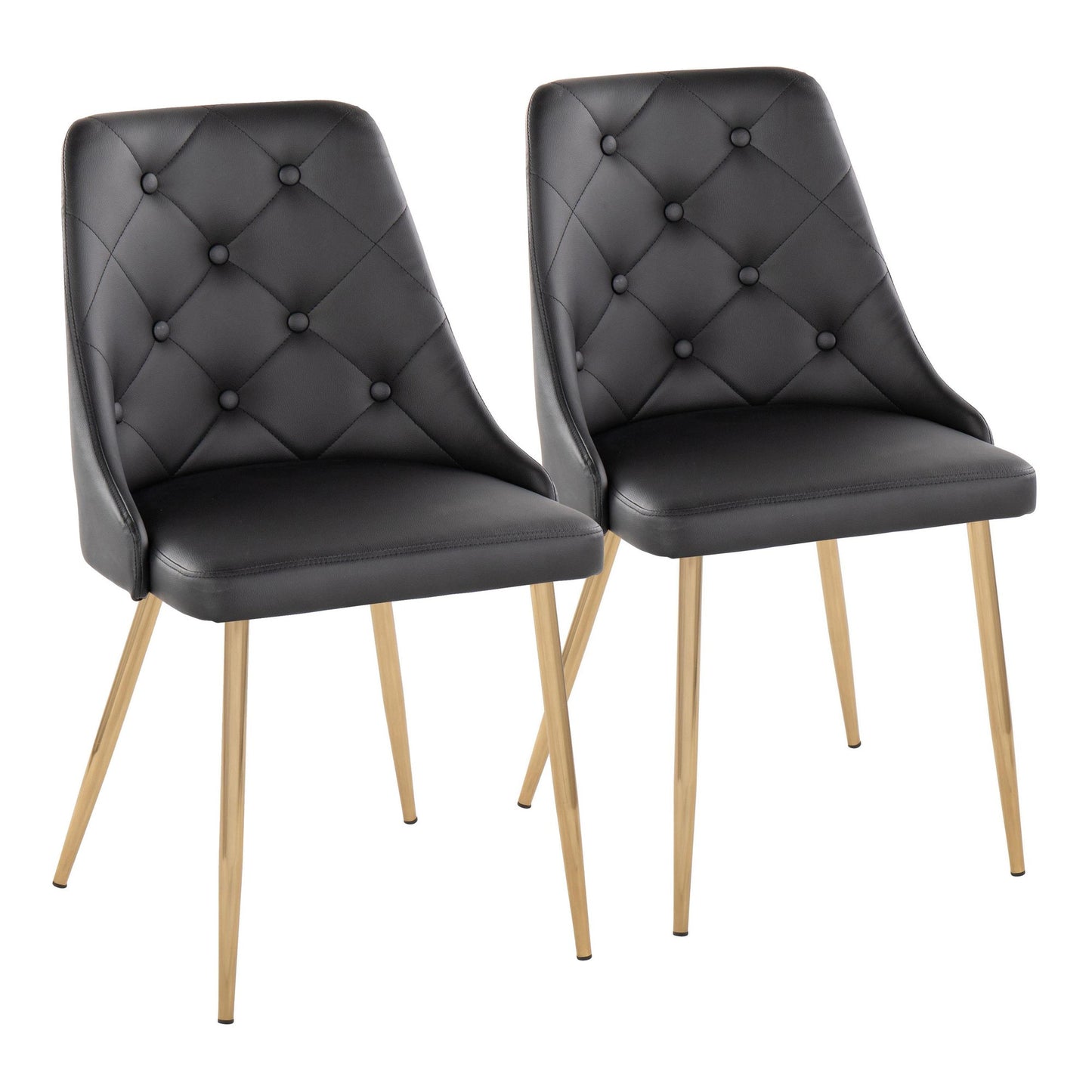 Marche Contemporary Accent/Dining Chair in Black Wood and Black Faux Leather   - Set of 2