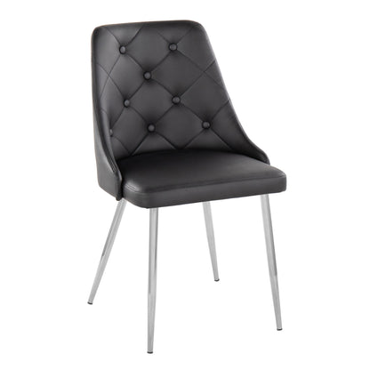 Marche Contemporary Accent/Dining Chair in Black Wood and Black Faux Leather   - Set of 2