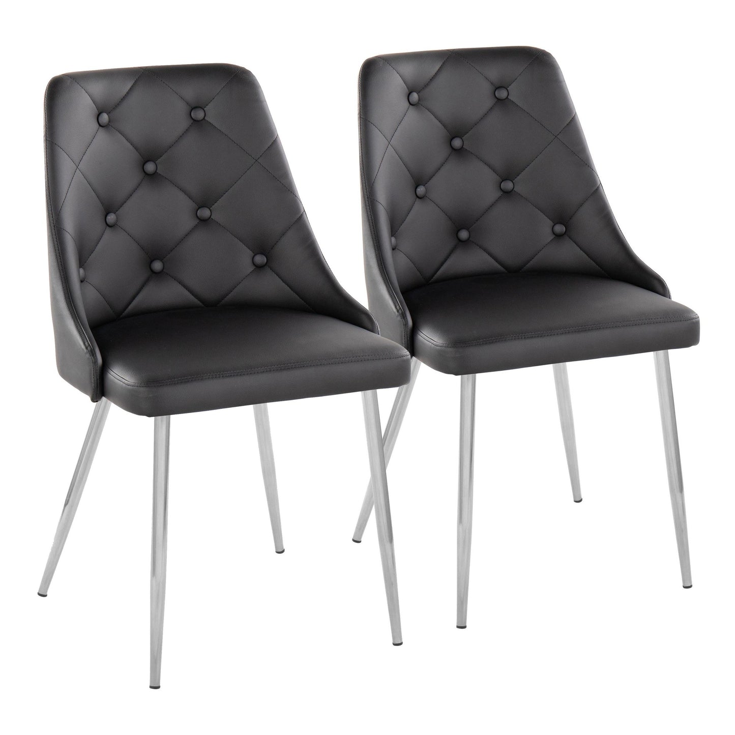 Marche Contemporary Accent/Dining Chair in Black Wood and Black Faux Leather   - Set of 2
