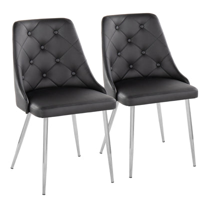 Marche Contemporary Accent/Dining Chair in Black Wood and Black Faux Leather   - Set of 2